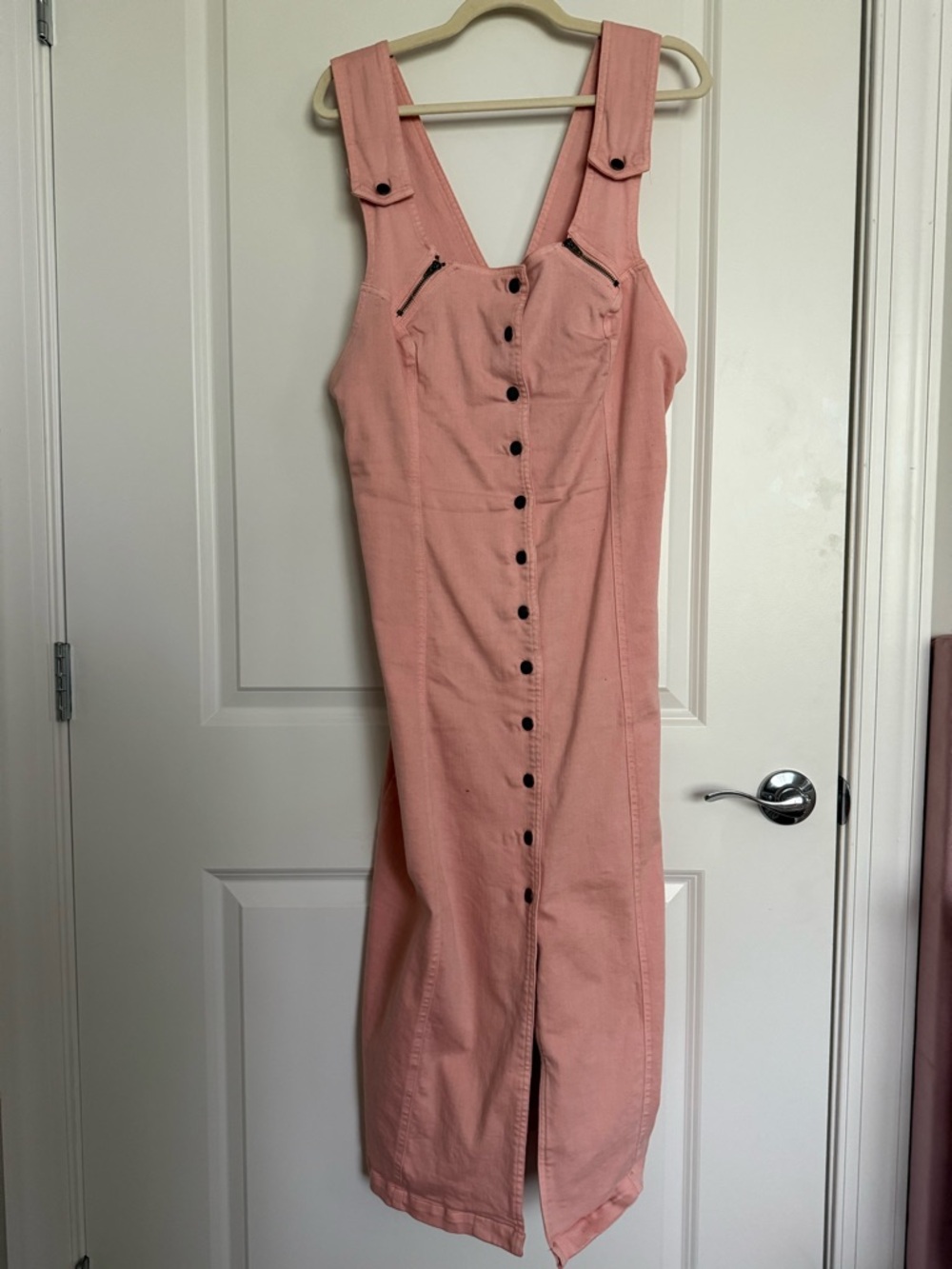 Sleeveless Button-Front Pink Midi Dress